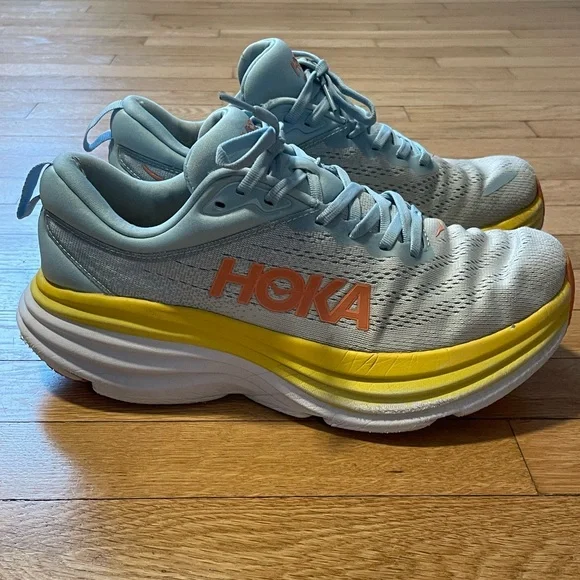 Hoka Women's Gray and Yellow Bondi 8 Running Shoes Size 9.5 - Picture 13 of 16